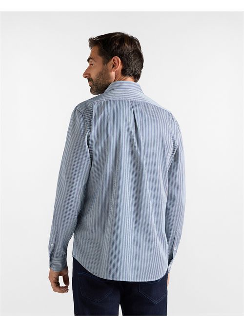 Camicia Uomo a righe in twill tinto filo Regular Fit verde/blu HARMONT & BLAINE | CRR011013952M/643