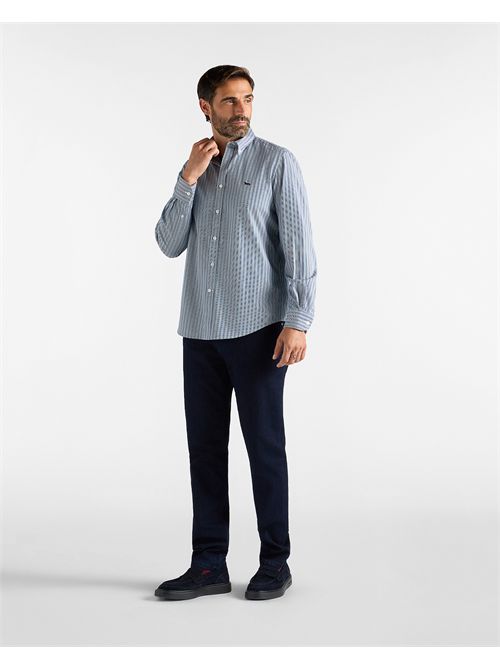 Camicia Uomo a righe in twill tinto filo Regular Fit verde/blu HARMONT & BLAINE | CRR011013952M/643