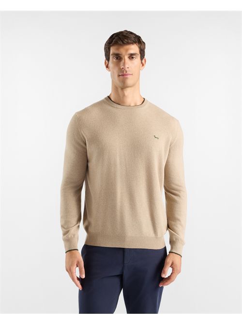 Maglia Uomo girocollo con riga a contrasto in misto lana e cashmere beige Regular Fit